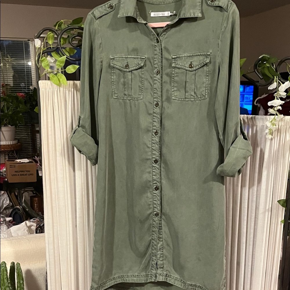 Kenneth Cole Reaction Sage Green Button-Up Shirt Dress